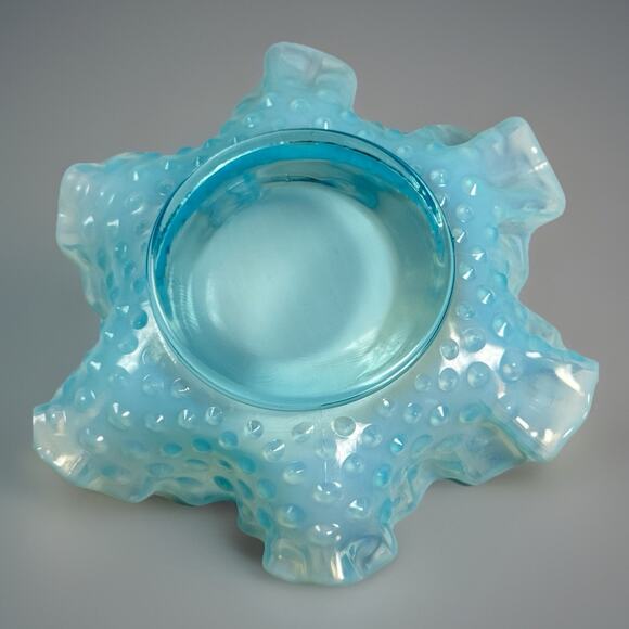 Vintage Fenton Turquoise Opalescent Hobnail BonBon Candy Dish Bowl Ruffled 6" - Picture 4 of 7